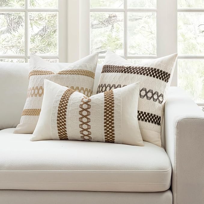 MIULEE Set of 2 Coco Brown Boho Decorative Pillow Covers 18x18 Inch Farmhouse - Image 3