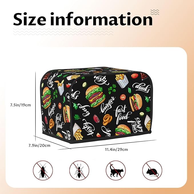 Funny Hamburger Fast Food 2 Slice Toaster Cover, Waterproof Toaster Dust Cover - Image 6