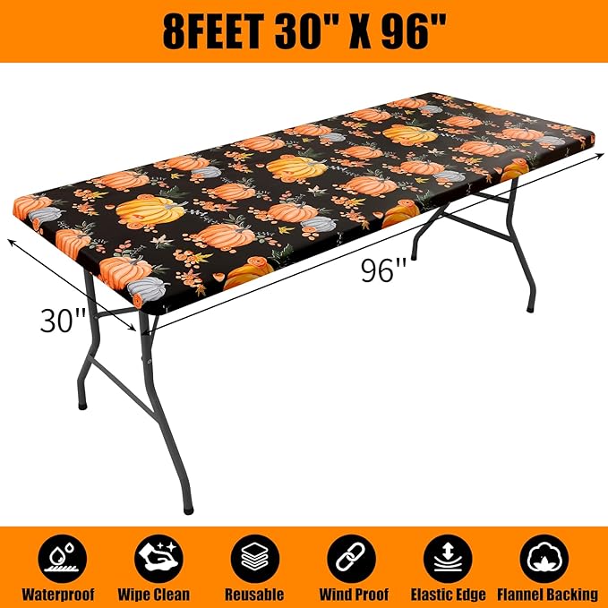 Smiry Plastic Thanksgiving Tablecloth, Pumpkin Waterproof Elastic Fitted Table - Image 8