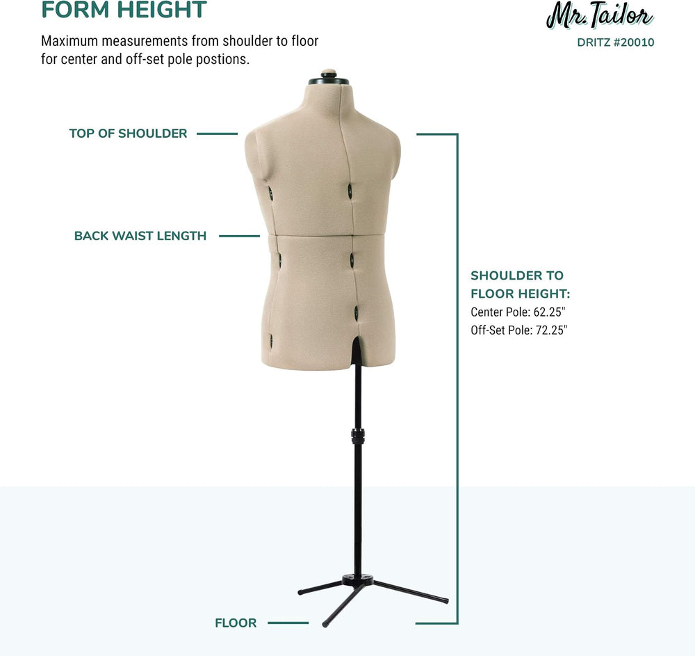 Dritz Mr. Tailor Adjustable Dress Form, Men Size US M-XL