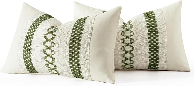 MIULEE Set of 2 Moss Green Boho Decorative Lumbar Pillow Covers 12x20 Inch - Image 7