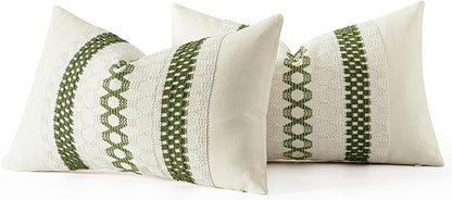 MIULEE Set of 2 Moss Green Boho Decorative Lumbar Pillow Covers 12x20 Inch - Image 7