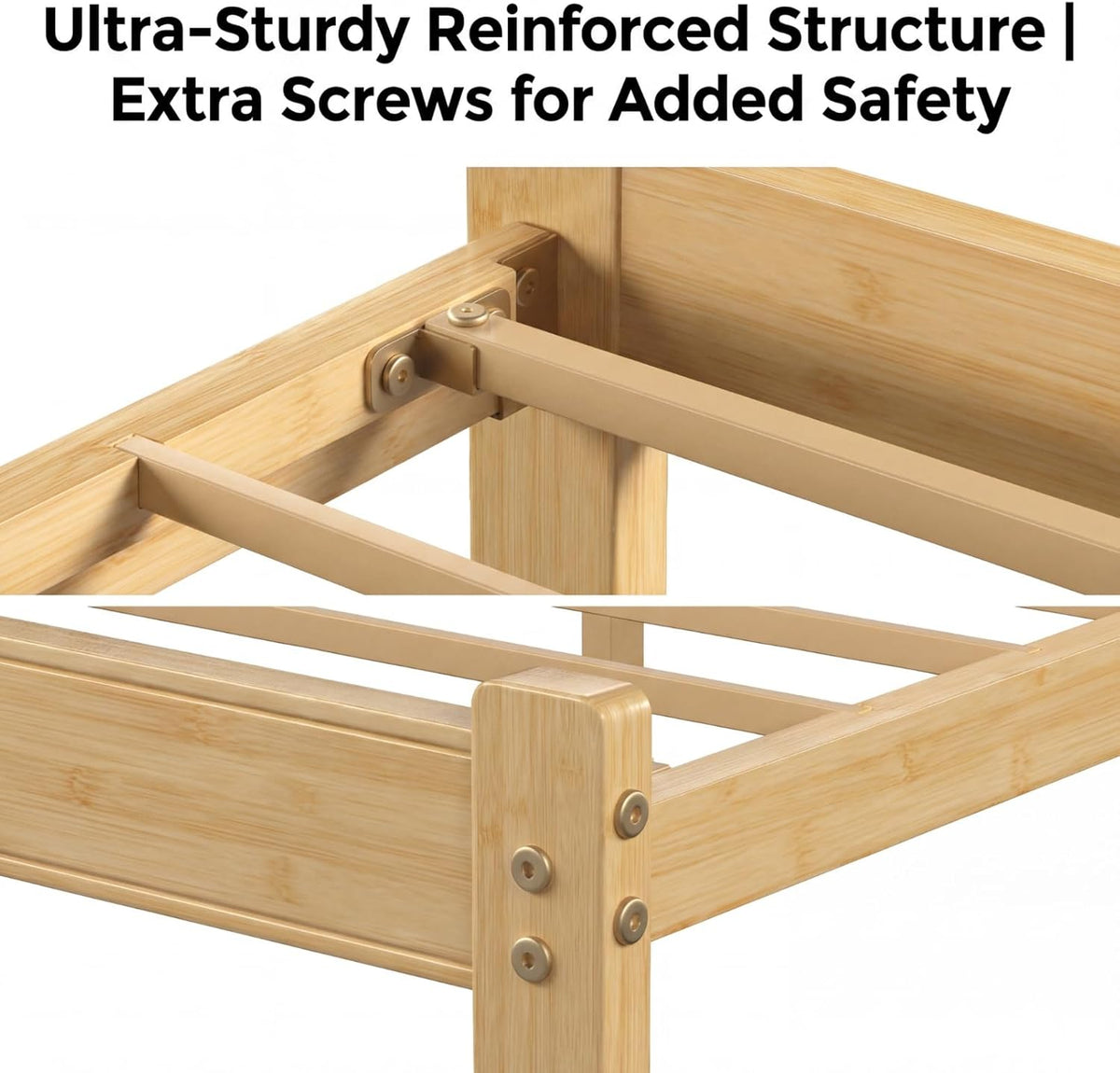 14" solid bamboo wood full size bed frame, side view