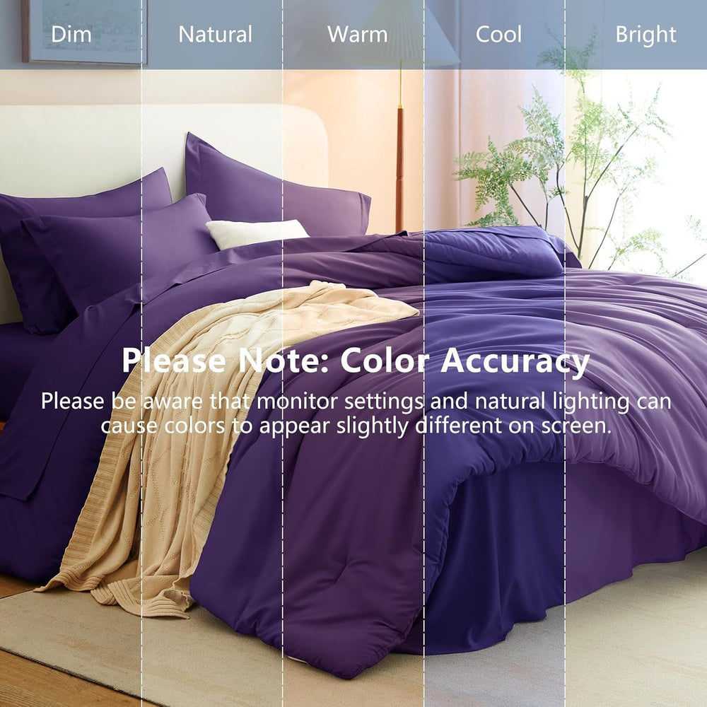 CozyLux Queen Comforter Set Purple, 7 Pieces Bed in a Bag
