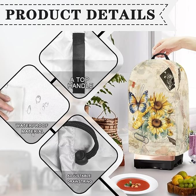 Blender Dust Cover, Sunflower Butterfly Stand Mixer or Coffee Maker Appliance - Image 4
