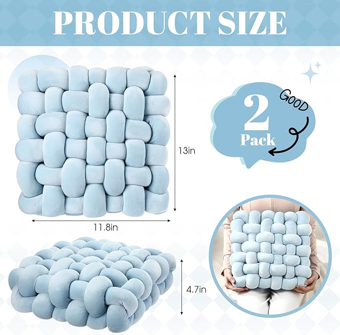 Wenqik 2 Pcs Knot Pillows Square Knotted Plush Throws Soft Accent Pillows - Image 3