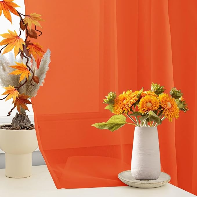 Sheer Curtains 63 Inches Long 2 Panels, Rod Pocket Short Curtain - Image 5