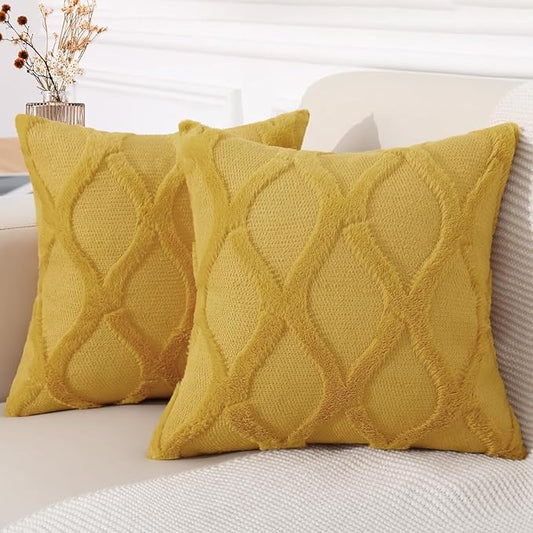 decorUhome Throw Pillow Covers 16x16 Inch Set of 2, Soft Plush Faux Fur Wool by decorUhome