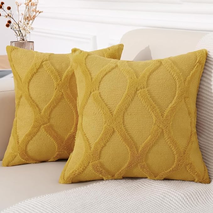 decorUhome Throw Pillow Covers 22x22 Inch Set of 2, Soft Plush Faux Fur Wool by decorUhome