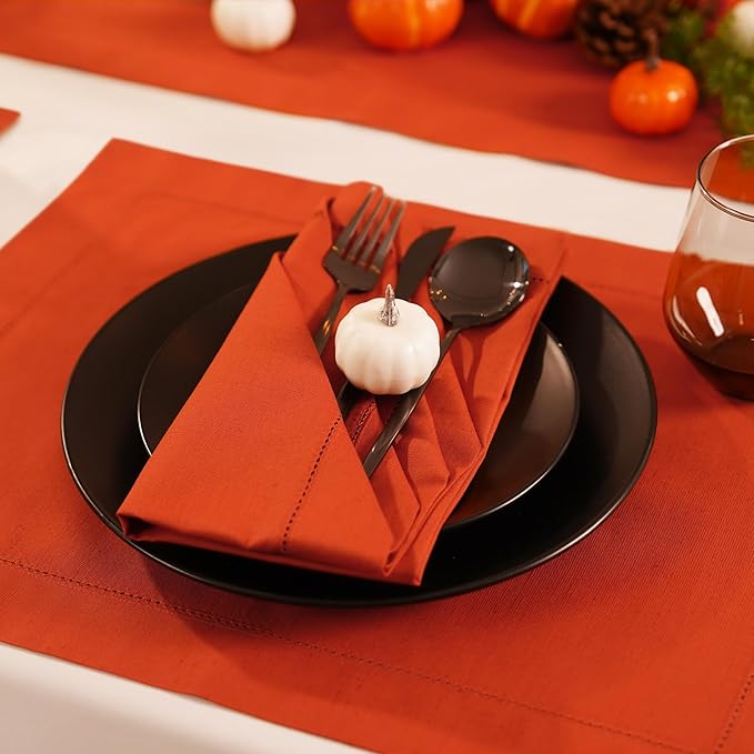 Home Ekaa Cotton Linen Dinner Napkin Set of 4 – Hemstitch Pumpkin Cloth Dinner - Image 2