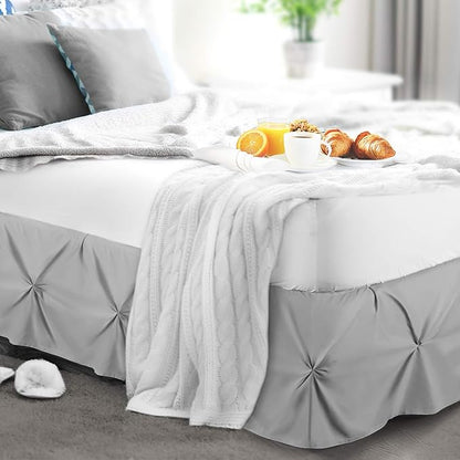 Nestl Light Grey Bed Skirt Full Size, Pinch Pleat Full Bed Skirt, Hotel Quality - Image 8