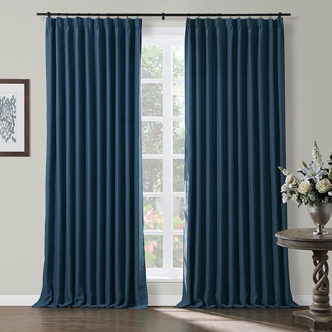 TWOPAGES Navy Pinch Pleated Room Darkening Curtain 90 Inches Long, Solid by TWOPAGES