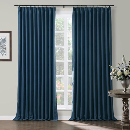TWOPAGES Navy Pinch Pleated Room Darkening Curtain 84 Inches Long, Solid by TWOPAGES