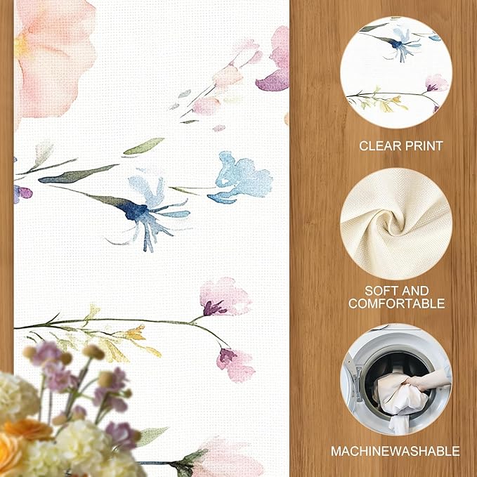 Elegant Watercolor Floral Table Runner – 13x72 Inch Soft Cotton Fabric - Image 4