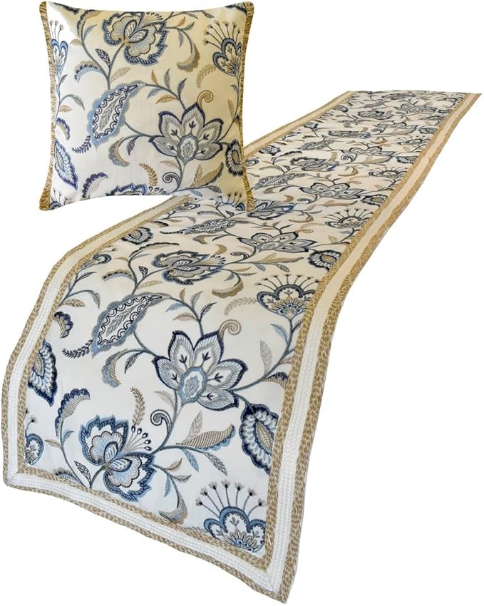 The HomeCentric King/Queen/Twin Blue Designer Full 68"x18" Bed Runner - Image 4