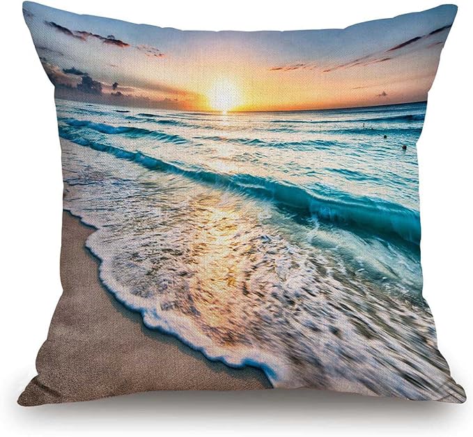 TSSOHU Tropical Sea Beach Ocean Waves Pillow Cover 18x18 Inch, Seaside Scene - Image 3