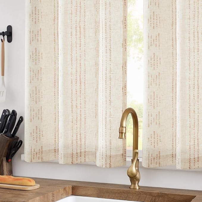 jinchan Boho Kitchen Linen Tier Curtains 30 Inch Bohemian Cafe Curtains - Image 3