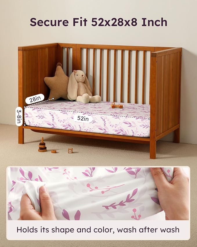 Baby Crib Sheets for Boys Girls, Breathable Soft Microfiber Baby Sheet Purple - Image 3