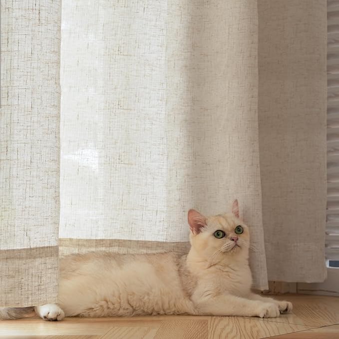 jinchan Beige Linen Blend Curtains 72 Inches Length 2 Panels - Image 5
