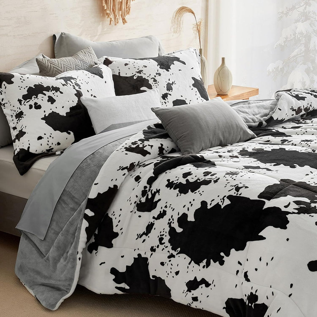 petrichor velvet flannel queen comforter set-cow print western, main product view