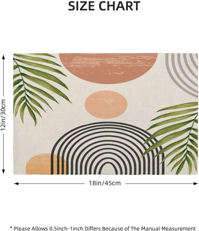Mid Century Placemats Set of 4, Boho Abstact Sunset Leaf Stripe Decorative - Image 4