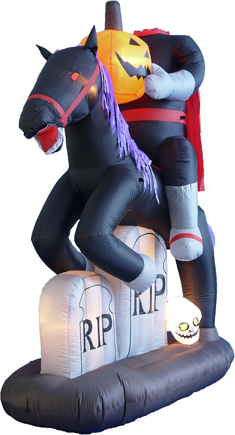 6.5 FT Tall Lighted Halloween Inflatable Headless Horseman with Horse
