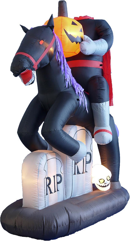 6.5 FT Tall Lighted Halloween Inflatable Headless Horseman with Horse