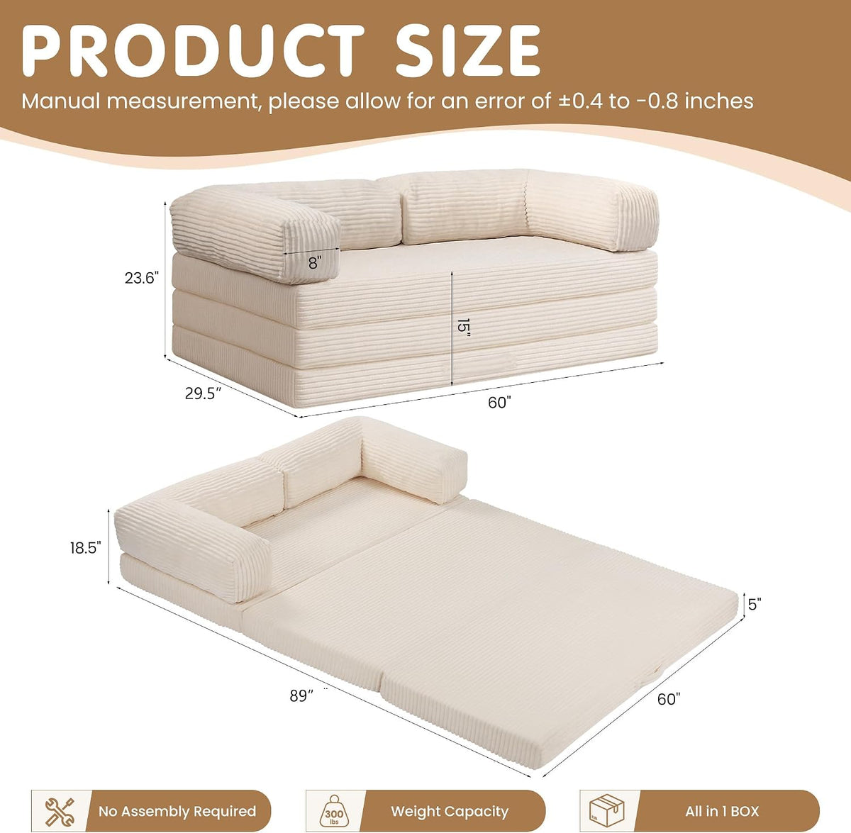 convertible sofa bed queen,5-in-1 tri-fold boneless couch with shown in use