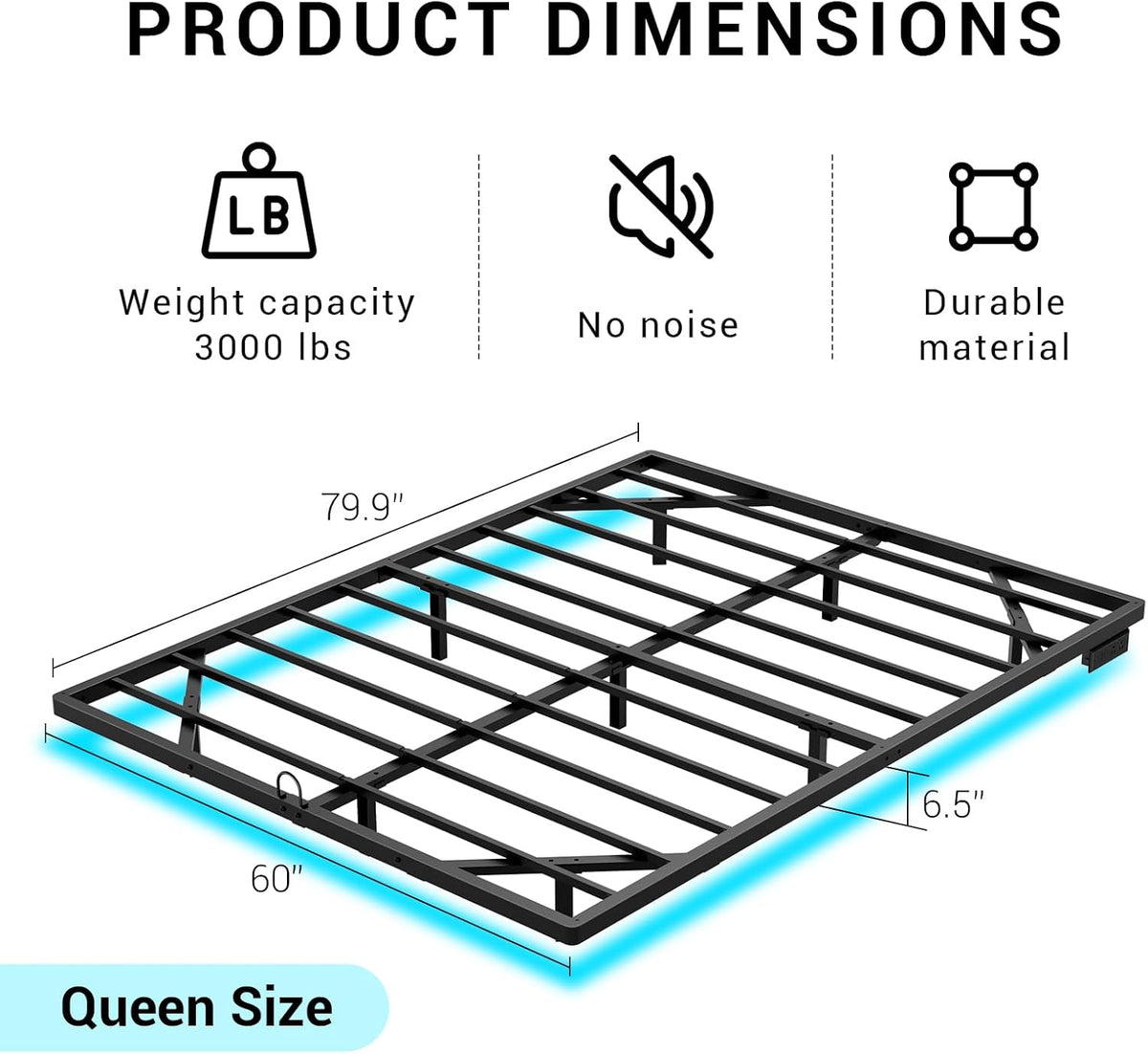 queen size floating metal bed frame with smart shown in use