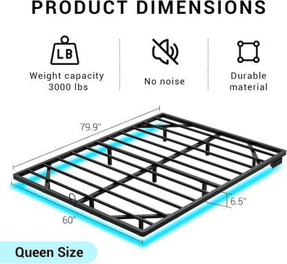 queen size floating metal bed frame with smart shown in use