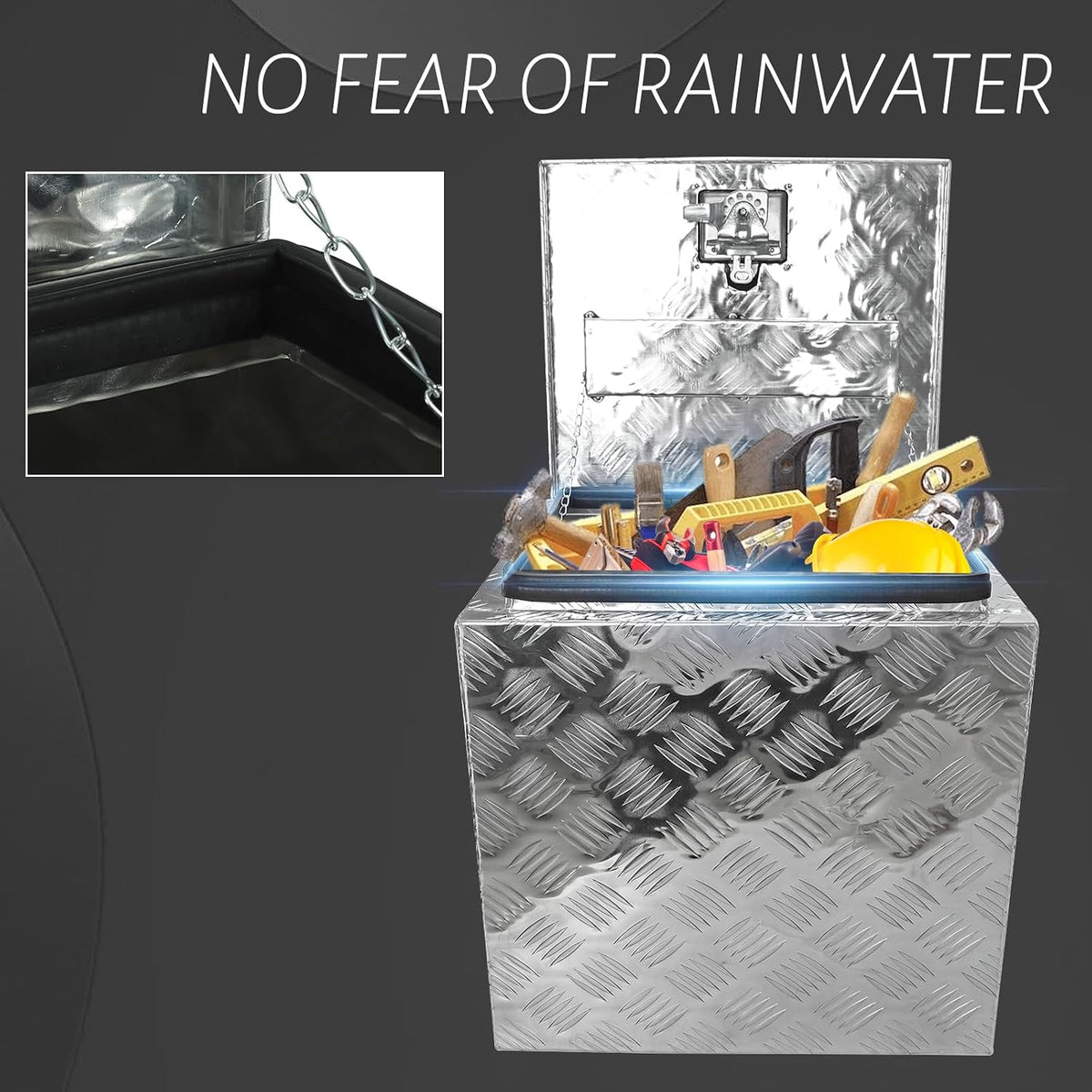 18inch aluminum plate truck trailer tool box,heavy duty, close-up detail