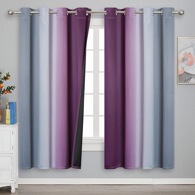 Estelar Textiler Ombre Grey and Purple Blackout Curtains 72 Inch Length 2 Panels - Image 2
