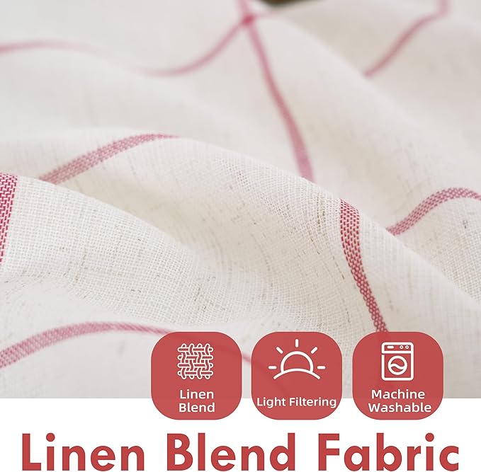 DriftAway Kitchen Curtains Striped Tier Linen Short Windowpane Plaid Cafe - Image 2