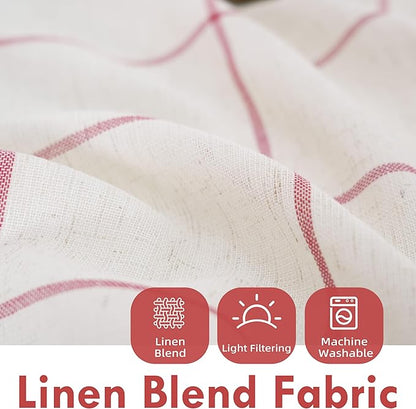 DriftAway Kitchen Curtains Striped Tier Linen Short Windowpane Plaid Cafe - Image 2