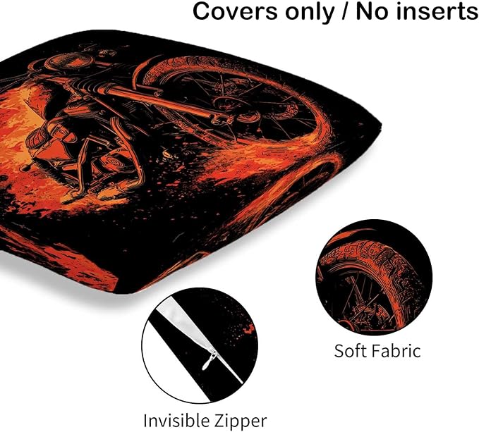 Motorcycle Throw Pillow Covers Set of 2 | 18x18 Inches Cushion Cases - Image 6