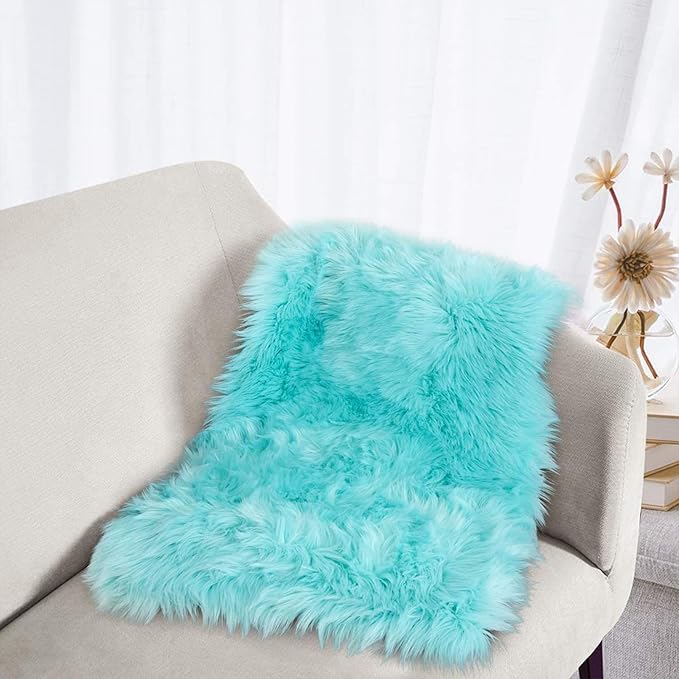 Latepis Light Blue Small Fluffy Rugs 2x3 Teal Faux Sheepskin Fur Rug - Image 2