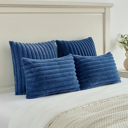 FUTEI Navy Blue Throw Pillow Covers Set of 2, 24x24 Inch Striped Texture - Image 5