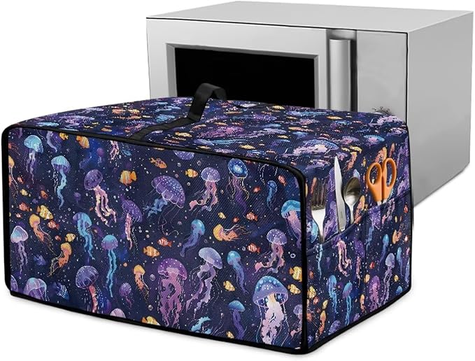 Jellyfish Clownfish Bubble Print Microwave Oven Cover Dust-Proof Fabric Toaster by HwzdsyxlCreativeHomeDecor