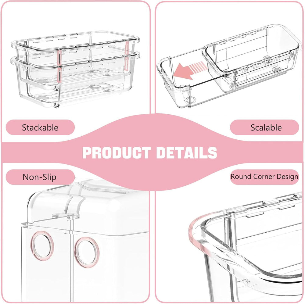 21 PCS Extendable Drawer Organizer Set Clear Stackable Vanity Storage Bins