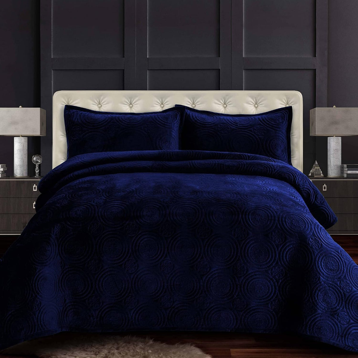 tribeca living oversized velvet quilt, three piece king, main product view