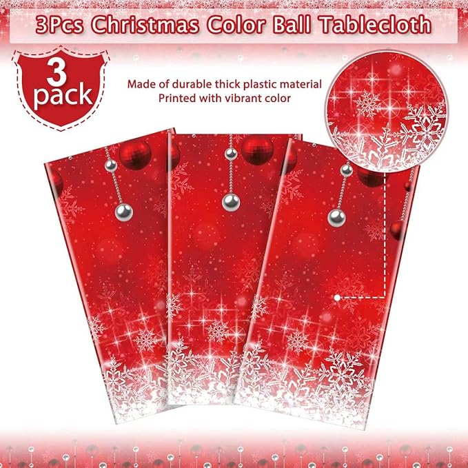 Jectivs 3Pieces Merry Christmas Tablecloth Plastic Christmas Tree Ball Table - Image 3