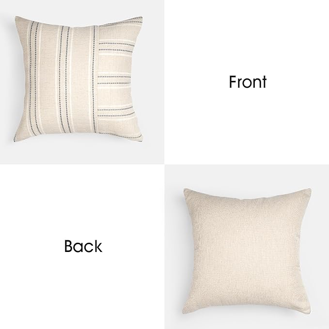 AELS 20x20 Decorative Farmhouse Linen Throw Pillow Covers, Boho Textured Pillow - Image 3