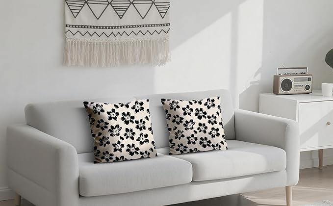 Decorative Black Floral Throw Pillow Covers 18 x 18 Inch Set of 2 - Image 7