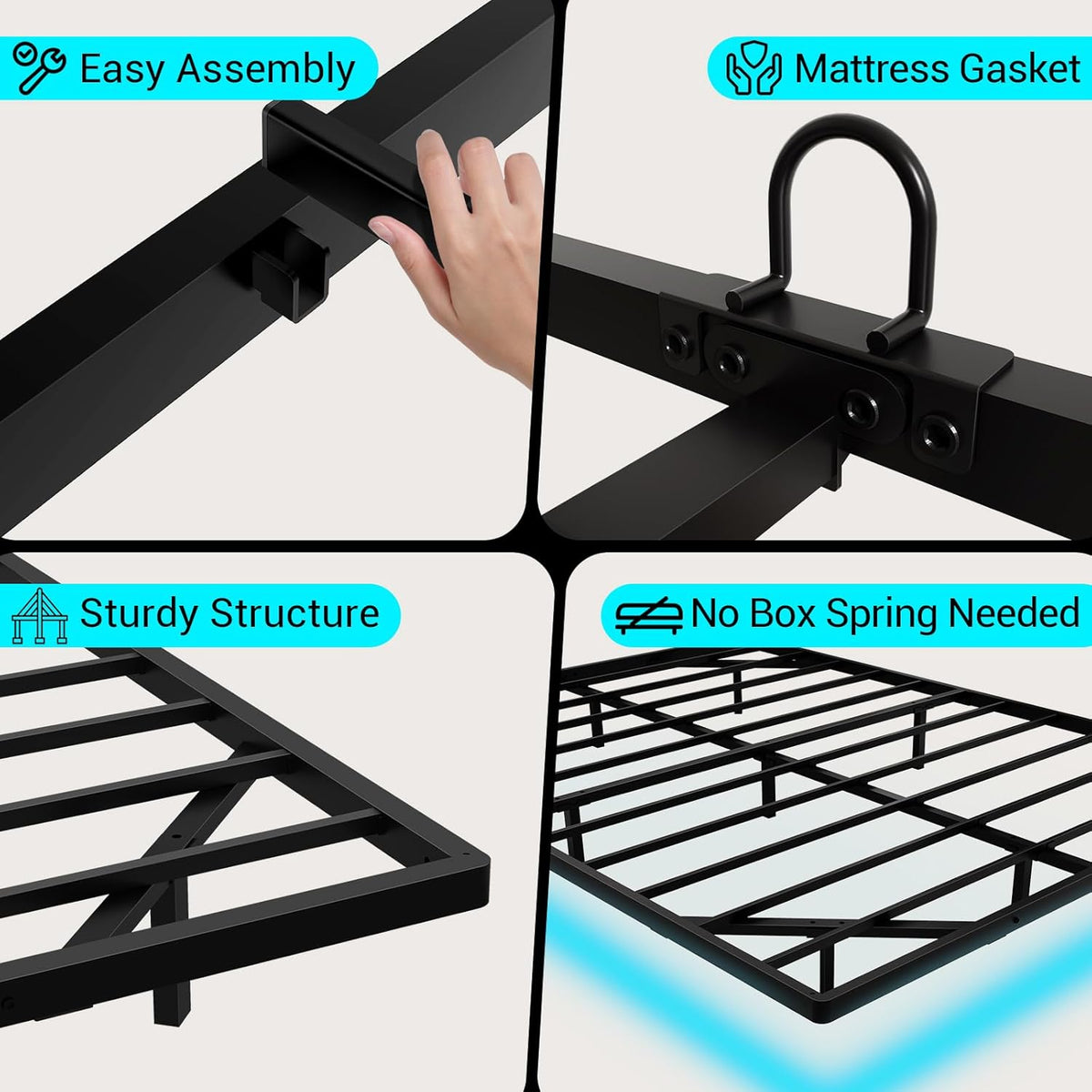 queen size floating metal bed frame with smart on a desk or shelf