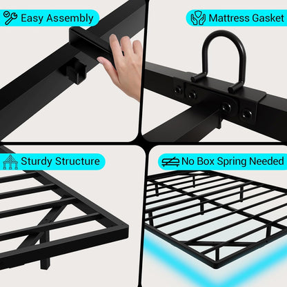queen size floating metal bed frame with smart on a desk or shelf
