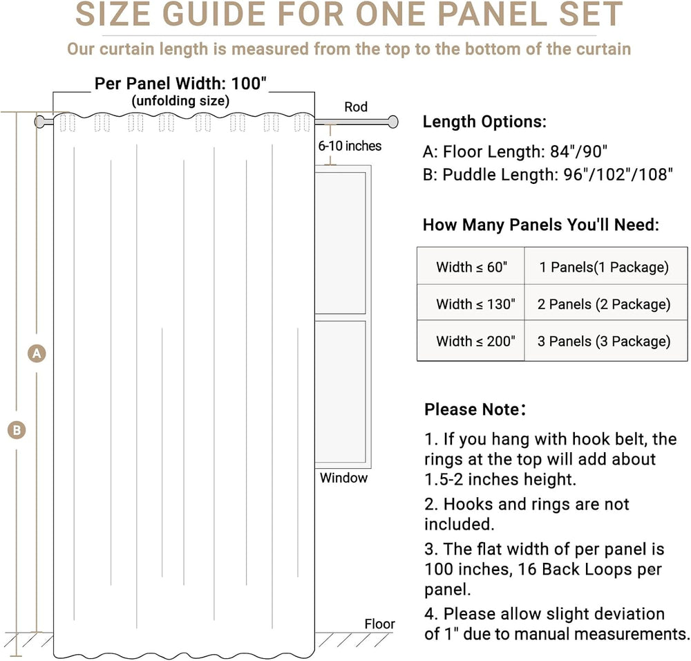Linen Textured Total Blackout Sliding Door Curtains 84 Inches Long, Cream