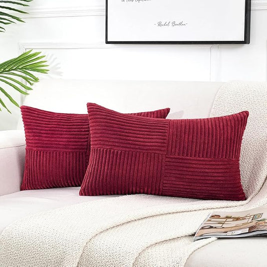 Fancy Homi 2 Packs Burgundy Long Lumbar Decorative Throw Pillow Covers 12x24 by Fancy+Homi