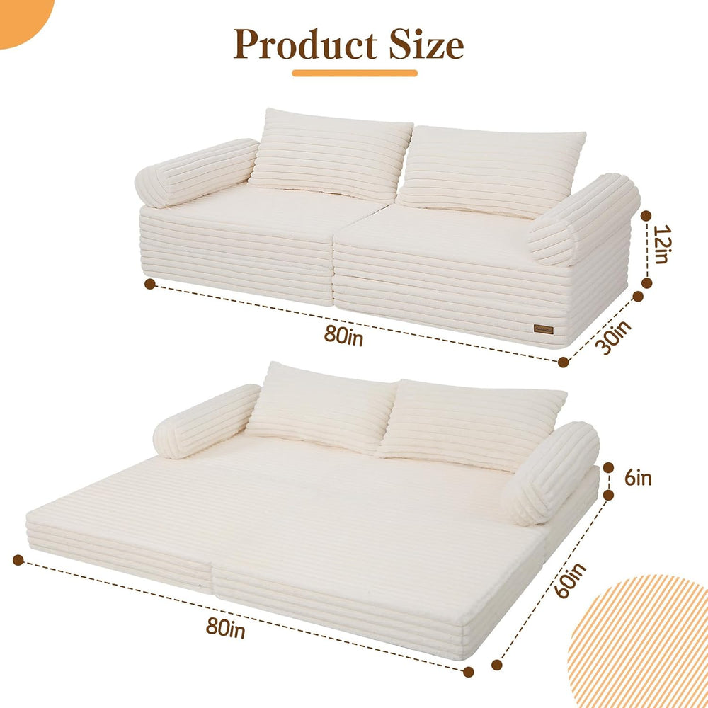 MeMoreCool Convertible Sofa Bed, Folding Floor Couch with Pillows, Corduroy