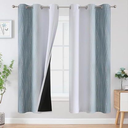 Estelar Textiler Stone Blue and Greyish White Ombre Blackout Curtains 72 Inches by ESTELARTEXTILER