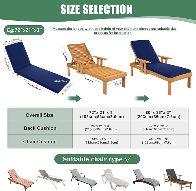 Chaise Lounge Cushions Outdoor Set of 2 - Image 4